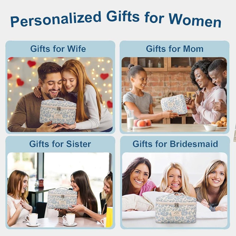 Quilted Makeup Bag Set | 3X Quilted Cotton Cosmetic Bag