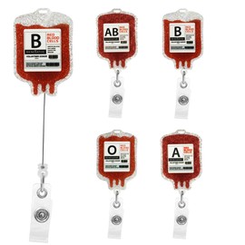 Ymcafmo 4pcs Glitter Blood Bag Retractable Badge Reel – Heart Badge Reel for Phlebotomy, Cardiology, and EMS Professionalsfor Office and Hospital