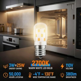 LED Microwave Light Bulb Over Stove Appliance 8206232A 40W Incandescent Equivalent, E17 LED Bulb Dimmable for Refrigerator, Range Hood, 3W 380LM Warm White 2700K, T7 Intermediate Base, Pack of 2