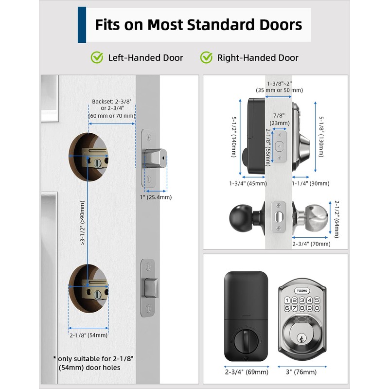 TEEHO TE002K Keyless Fingerprint Deadbolt Door Lock - Smart Lock