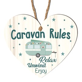 Pixie's Gifts Caravan Rules Hanging Sign Wooden Heart Funny Plaque Retirement Travel Gift Wood Caravan Rules Hanging Sign Wooden Heart Funny Plaque Retirement Travel Gift Wood