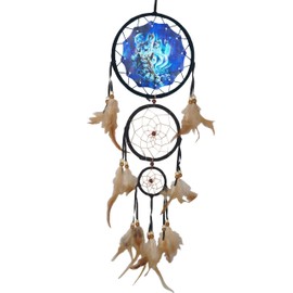 Remorelt Wolf Eagle Bear Dream Catcher Bedroom Wall Decor, Christmas Home Decoration, Room Accessory, White Moon Feather Decoration - Unique Home Craft Wall Pendant (DC12 6Inch Wolf Mountain)