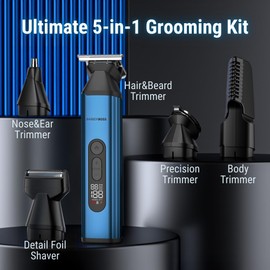 BarberBoss Regolabarba 5 in 1 da uomo, tagliacapelli, toelettatore per il corpo, trimmer per naso e orecchie, kit per la toelettatura degli uomini, tagliacapelli ricaricabile senza fili, QR-6020