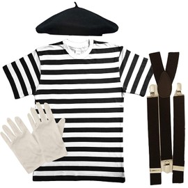 Mens French Mime 4 Pieces Fancy Dress Set Costume (Large)