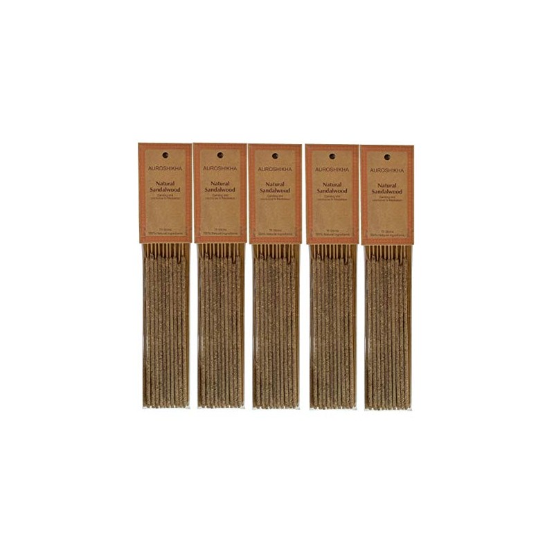 Auroshikha Natural Sandalwood - Incense Sticks (5 Pack, Total 50
