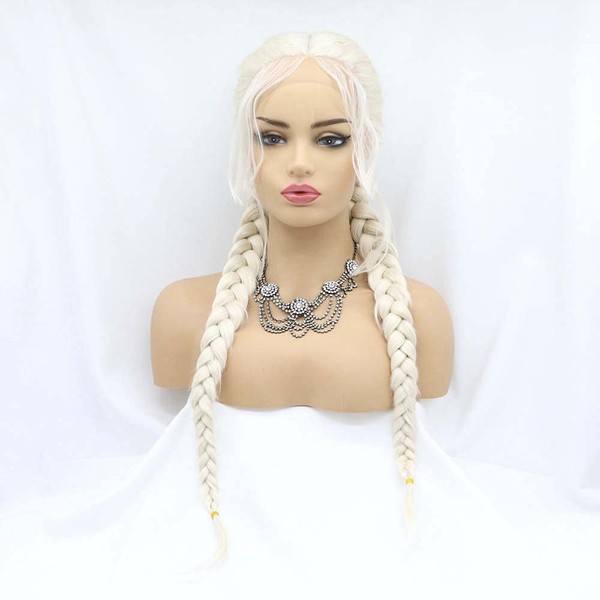 Melody Wig 60#Color Platinum Blonde Double Braid Synthetic Blonde Lace Front Braid Wigs For Women Hair Heat Resistant Fiber Braiding Hair …