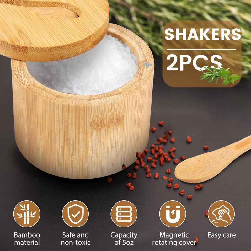 Foribyw Salt and Pepper Bowls Bamboo Pepper Salt Cellar with