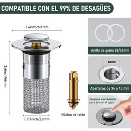 2PCS Tapón para Fregadero de Baño, Tapón para Lavabo y Tina, Diseño Pop-Up