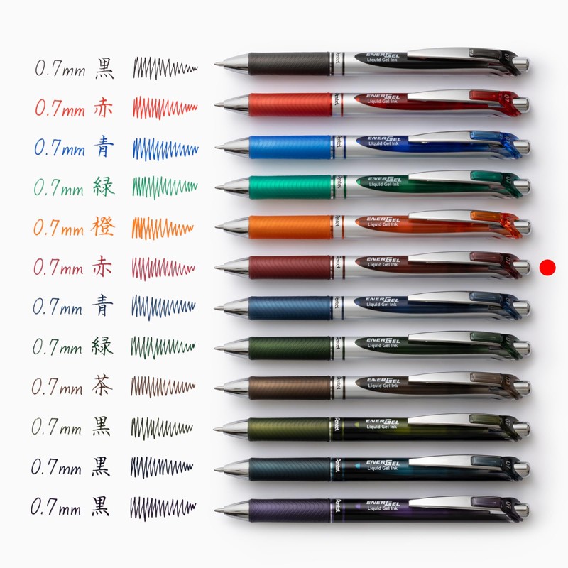 Pentel Gel Ink Ballpoint Pen, EnerGel Retractable 0.7mm, Silver Barrel,