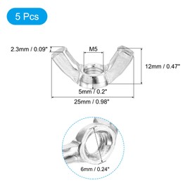 sourcing map M5x0.8mm Wing Nut 5 Pcs, Carbon Steel Butterfly Wing Nuts Fasteners Parts Hand Twist Tighten Wing Nuts for Machinery Electronic Equipment DIY, White