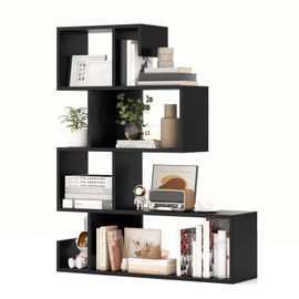 Giantex 5-Tier S-Shaped Bookshelf, Geometric Bookcase w/Open Cubes, Modern Decorative Display Shelf w/Anti-Toppling Kits, Freestanding Storage Rack for Living Room, Study, Home, Office, Black