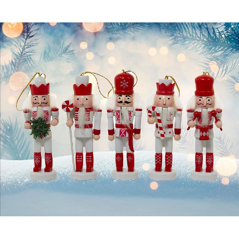 Premier Set Of 5 Nutcracker Christmas Decorations Wooden Tree Decorations