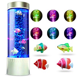 Brewish Bubble Fish Lamp | Desktop Sensory LED Bubble Lamps | 7 Color Changing Fake Aquarium Night Light | Artificial Fish Tank with Moving Fishes | Home Decor, Gift for Kids, Adults, ADHD & Autism