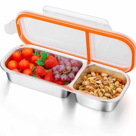 Reusable Stainless Steel Snack Containers, Reusable Condiment Box with Lids, Double/2 Compartment Snack Box Container, Divided Food Storage Containers for School, Home, Travel