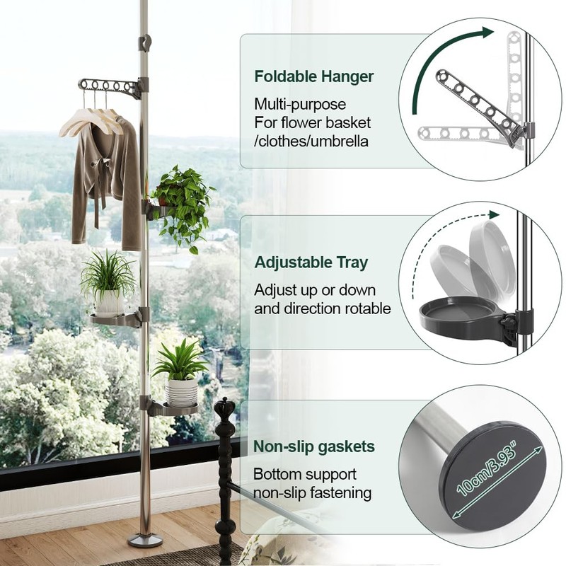 Hershii Indoor Plant Stand Pole Tension Rod Corner Standing Shelf