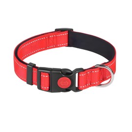 Reflective dog collar with neoprene padding inside, adjustable dog collar with safety locking dog collar for puppies, small dogs, medium dogs, large dogs (M, red)