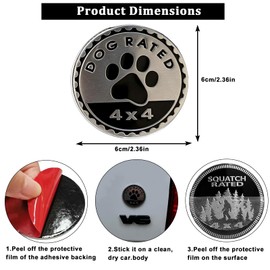 Modigo Dog Rated Car Emblem, 2 Pack 3D 4 x 4 Round Metal Car Badges Vehicle Decals Stickers Compatible with Jeep Wrangler Trucks & SUVs, Black Silver