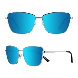 MAXJULI Oversized Sunglasses for Men Women Polarized Cat Eye Retro Sun Glasses UV400 Protection Shades(Silver+Ice Blue)