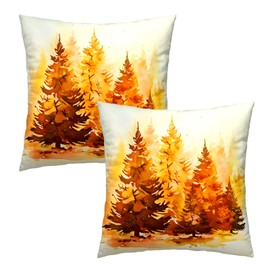 Fall Pillow Cover 18x18 Inch Set of 2,Orange Trees Nature Forest Autumn Seasonal Soft Cozy Cotton Square Pillows Cushion Case for Sofa Couch Car Bedroom Living Room Decoration