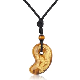 Koai Natural Stone Power Stone Lucky Amulet Magatama Necklace, Adjustable Length, Men's, Women's, tiger eye, Tigers Eye