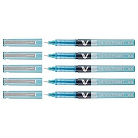 PILOT Pack of 5 Hi-Tecpoint V5 Liquid Ink Rollerball Pens Fine Point Turquoiseaa