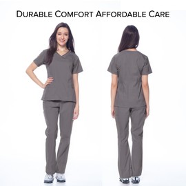 Dagacci Medical Uniform Women's Scrubs Set Stretch Ultra Soft Y-Neck Wrap Top and Pants Pewter Gray M