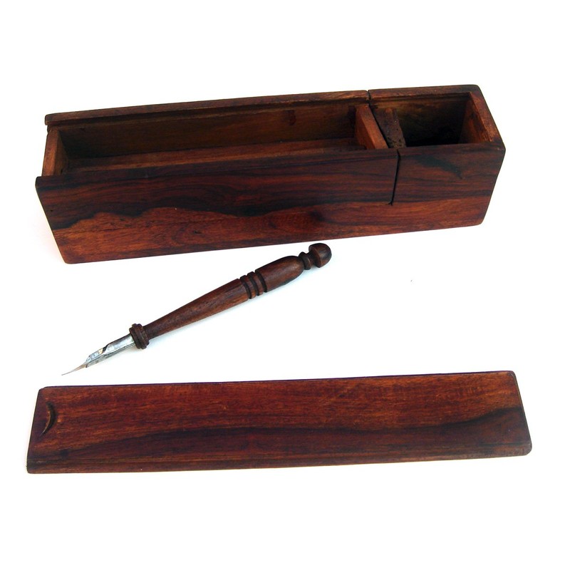 Treasure Gurus Wood Writing Desk Box with Wooden Nib Pen