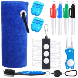 Sumind 22 Pcs Golf Accessory Kit for Men Include 1 PC Golf Towel 4 Pcs Golf Marking Pen 2 Pcs Golf Line Marker 1 PC Brush 1 PC Golf Tee Holder with 12 Pcs Golf Tee 1 PC Golf Repair Tool(Blue)