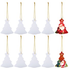 10pcs Sublimation Blanks Christmas Ornament 2022 White Unfinished Ceramic Discs Ornaments Hanging Christmas Tree Ornaments for Xmas Decorations Home Decor