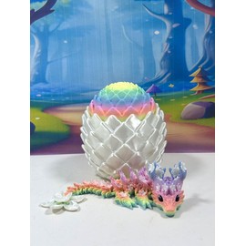 3D Printed Baby Dragon with Dragon Egg, 6" Rainbow Articulated Cherry Blossom Baby Dragon, Fidget Toy for Autism ADHD, Executive DEST Toy, BD004-MAC-WME