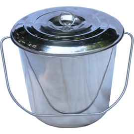 Stainless Steel Milk Pail Bucket, with Handle, and Open Lip Edge, and Optional lid. Also Good for Compost (14 Qt Pail with Lid)