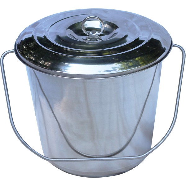 Stainless Steel Milk Pail Bucket, with Handle, and Open Lip Edge, and Optional lid. Also Good for Compost (14 Qt Pail with Lid)