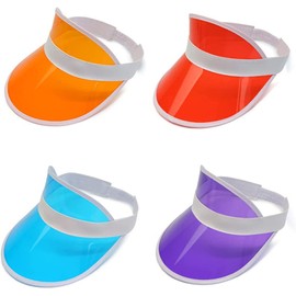 Norhogo Pack of 4 Sun Visors, Sun Hat, Unisex Transparent Plastic Sun Visor, 80s Sun Visor, Poker Beach Party Sun Visors for Golf, Tennis and Poker Parties, Colourful