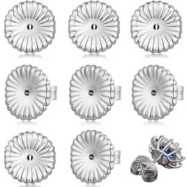 Formulen 8 Pieces Earring Backs for Droopy Ears, Large Earring Backs Replacements for Studs Secure Locking Earring Lifters for Heavy Earring (Silver,9mm)