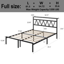 Full Bed Frame with USB Charging Station, LED Bed Frame with Wooden Slats, No Box Spring Needed, Noise Free, Easy Assembly, Black