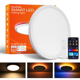 Dcvoltfield 2Pack Smart LED Ceiling Light Flush Mount,12inch RGB Ceiling Light Fixture with Remote Control,Dimmable 3000K-6500K,Night Light 2000K,Compatible with Alexa,Google,Tuya
