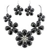 Firstmeet Shiny flower statement collar Necklace with earrings (XL-1104-Black)