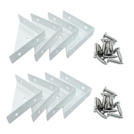PHITUODA 8pcs Angle Corner Shelf Bracket 66mm x 66mm, Cold Rolled Steel Corner Support, Triangular Bracket with Screws for Desk Bed Corner (White)