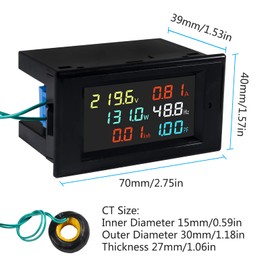 Alinan 2pcs AC Display Meter AC40-300V 100A 110V 220V Voltage Current Power Factor Frequency Electric Energy Monitor Ammeter Voltmeter Tester Digital Color LCD Volt Amp Watt Detector Reader Panel