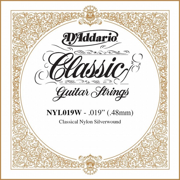 D'Addario .019 Silver Plated Copper Single String for Classical Guitar