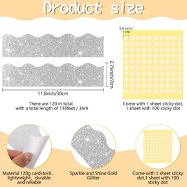 Containlol Classroom Borders for Bulletin Board, 118 ft Colorful Holiday Scalloped Bulletin Board Decorations for Christmas Winter Classroom Decor(Silver Glitter)