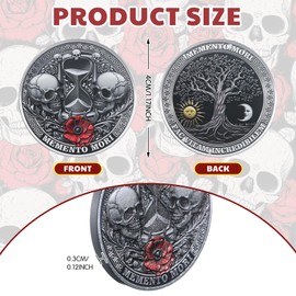 Misdary 10 Pcs Memento Mori Coin Reminder Token Metal Skull Coin Bulk Medallion Stoicism Gifts for Men Women Challenge Stoic Reminder Pendant for Daily Practice