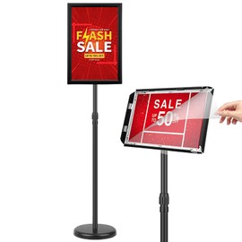 Ludery Adjustable Sign Holder Stand 11x17 inch,Pedestal Floor Signage Standing Holder with Heavy Duty Base, Aluminum Snap Open Frame Display for Business Restaurant, Mall,Schools-1 Pack