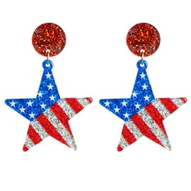 Pingyongchang 4th of July Earrings Cute USA Flag Glitter Acrylic Dangle Earrings Funny Star Heart Cross Fireworks Shape Patriotic Earrings for Women Independence Day Holiday Jewelry-Star