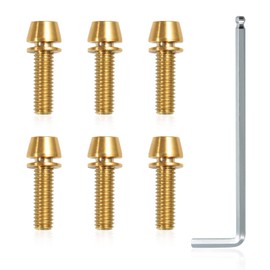 SPEEDWOX 6 Pcs Allen Hex Tapered Bolts Screws with Hex Wrench, Titanium M6x20mm with Washer, MTB Road Mountain Bike Bicycle Stem Bolt Screws Gold for MTB Bike Bicycle Stem