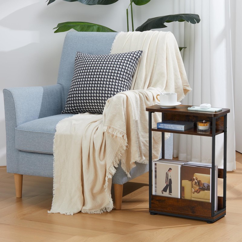 Narrow Side Table,3-Tier Slim End Table with Storage Shelf,Modern Sofa