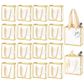 20 Pack 12× 10× 7 cm Mini Gift Bags with Handles Extra Small White Party Bags, Thank You Gift Bags for Birthday Wedding Party(White-Gold)