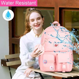 Backpack for Girls, 15.6 Inch Cute Aesthetic Bookbag, Anti Theft Water Resistant College School Bag for Women Teens Primary Students - Pink