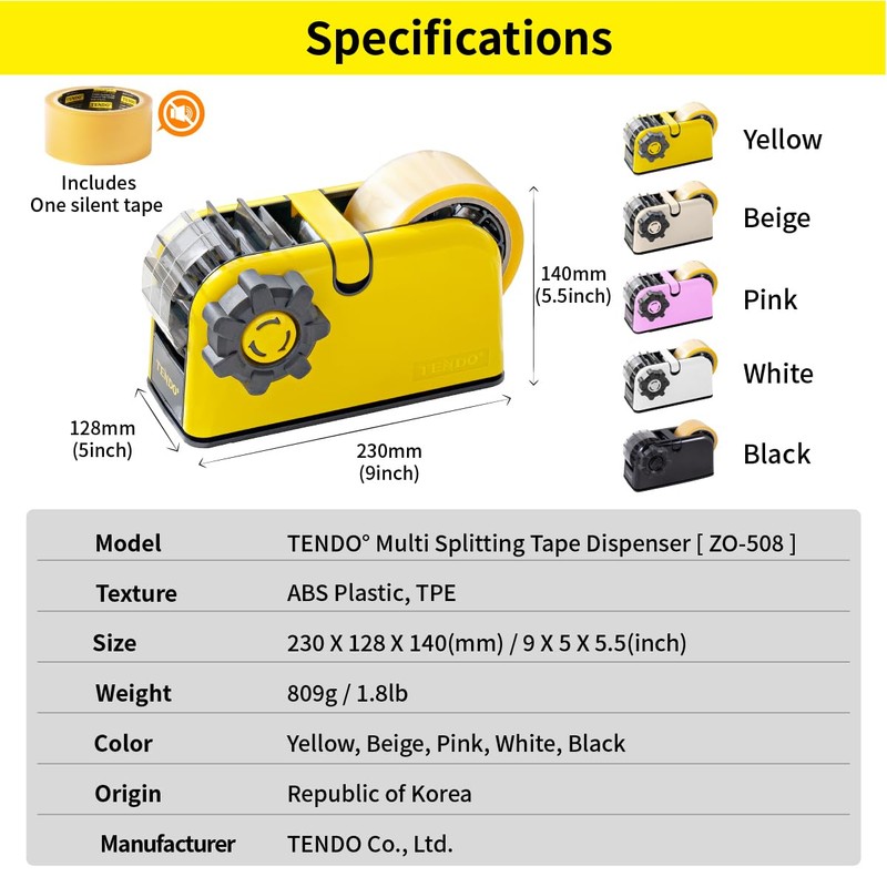 [TENDO°] Multi-Section Tape Dispenser ZO-508: Innovative Cutter for Custom Tape