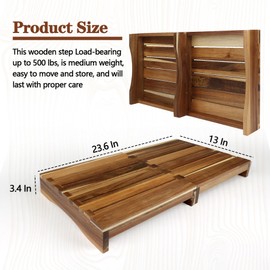 3.4” Wooden Step Stool, One Step Stool for Adults, Anti-Slip Wooden Platform, No Complex Installation Required Waterproof Footstool for Adults/Kids, Doorway, Kitchen, Bathroom, Garden